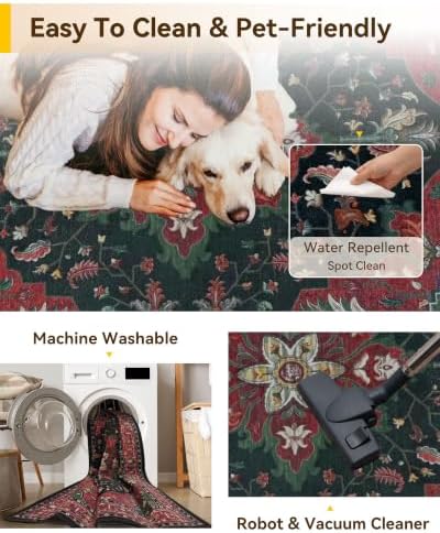 RELEANY Washable Area Rug, Runner 2'6"x10', Red/Black - Image 4