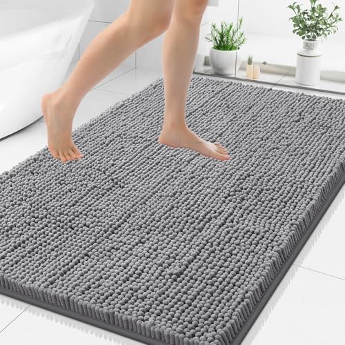 Smiry Luxury Chenille Bathroom Rugs 40x32, Extra Soft and Absorbent Shaggy Bath Mat, Machine Washable, Non-Slip Plush Carpet Runner for Tub, Shower, and Floor, Home Decor Accessories, Grey by Smiry