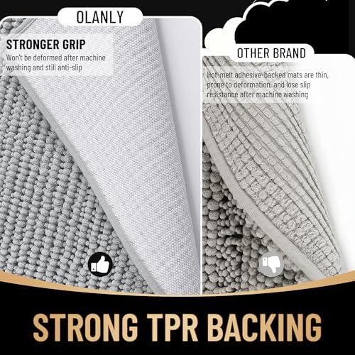 OLANLY Thick Chenille Bathroom Runner Rugs Mats 44x24, Light Grey - Image 5