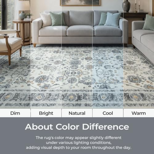 8x10 Grey Area Rugs for Living Room, Washable Non-Slip Soft Rug - Image 5