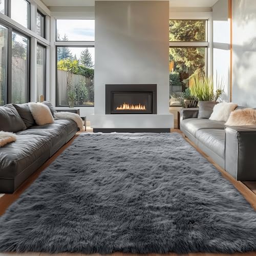 OLANLY 6x9 Machine Washable Large Area Rugs for Living Room, Bedroom, Soft Fluffy Shaggy Bedside Rug, Indoor Floor Carpet for Kids Girls and Boys, Dorms, Nursery, Home Decor Aesthetic, Grey - Image 3