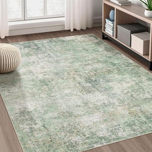 DMOYEST Area Rug Living Room Rugs - 5x7 Large Soft Indoor Neutral Modern Abstract Low Pile Washable Rug Carpet for Bedroom Dining Room Farmhouse Home Office - Green Grey - Image 6