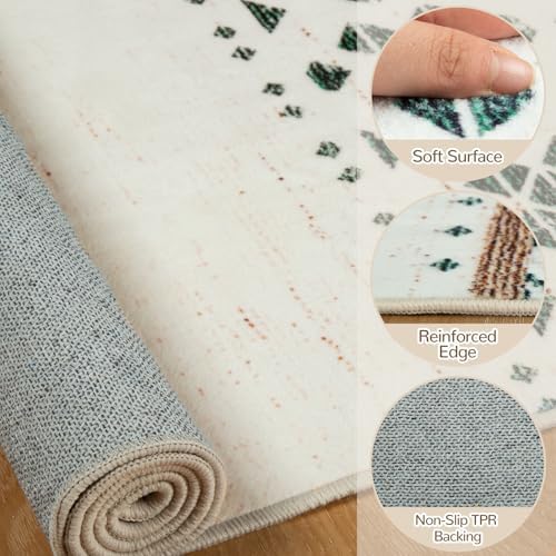 BESTSWEETIE 5x7 Area Rugs for Living Room Washable Moroccan Farmhouse Neutral Geometric Low Pile Non-Slip Soft Print Pattern Rug for Bedroom Kitchen Dining Room Entryway Green/Brown/Brown - Image 3