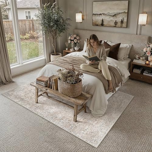 HUGEAR Beige Area Rugs 5x8 Washable Rug Indoor Carpet - Image 2