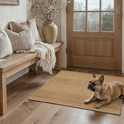 MatEssenz 2x3 Textured Washable Entry Rug, Natural Woven Low-Profile Door Mat with Non-Slip TPR Backing, Brown, for Entryway, Kitchen, Laundry Room by MatEssenz