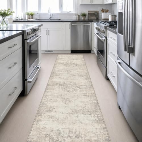 2.6x14 Washable Runner Rug:Modern Abstract Soft Carpet Brown Beige - Image 5
