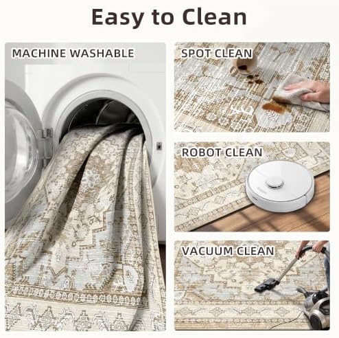 Area Rugs 5x7 Washable Non-Slip Boho Rug for Living Room, Beige Tan - Image 4