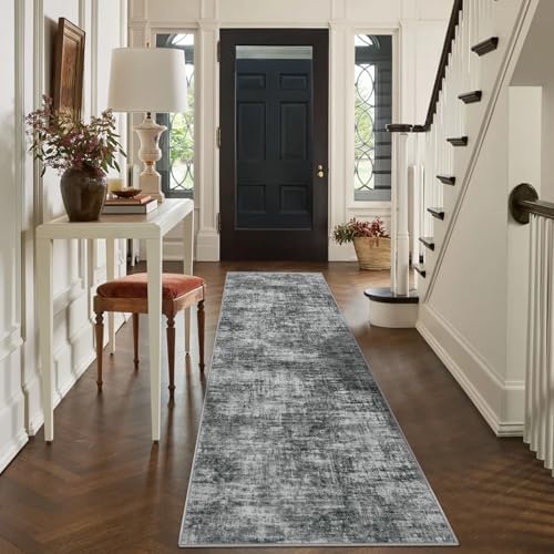 2'6''x8' Runner Rugs Washable Rug: Modern Abstract Hallway Black Carpet - Image 6