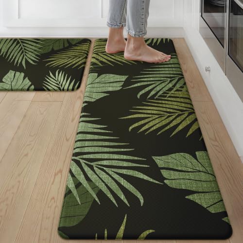 GENIMO Anti Fatigue Kitchen Mats for Floor 2PCS, Standing Rugs, Deep Green by GENIMO