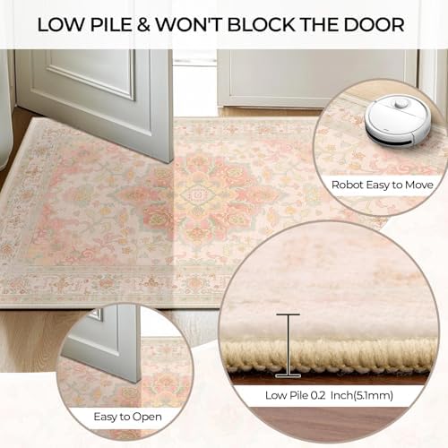CAPALOCA 2x3 Washable Nursery Girls Low Pile Area Rug Pink Green - Image 4