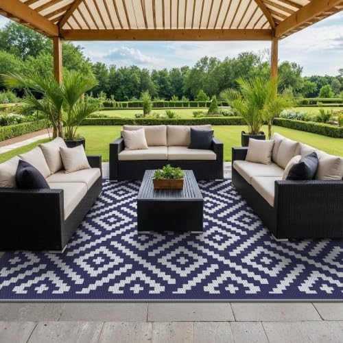 GENIMO Outdoor Rug, Waterproof Plastic Rugs for Patio, 8'x10' Blue White - Image 6