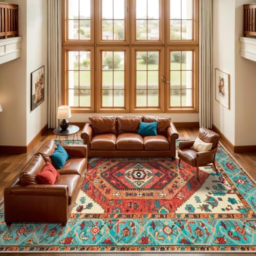 SERISSA 10x14 Washable Non Slip Boho Area Rug for Living Room，Orange - Image 2