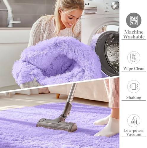 OLANLY 2x8 Machine Washable Runner Rugs for Hallway, Soft Fluffy Shaggy Bedside Rugs for Bedroom, Living Room, Indoor Floor Carpet for Kids Girl Boy, Nursery Rooms, Home Decor Aesthetic, Light Purple - Image 2