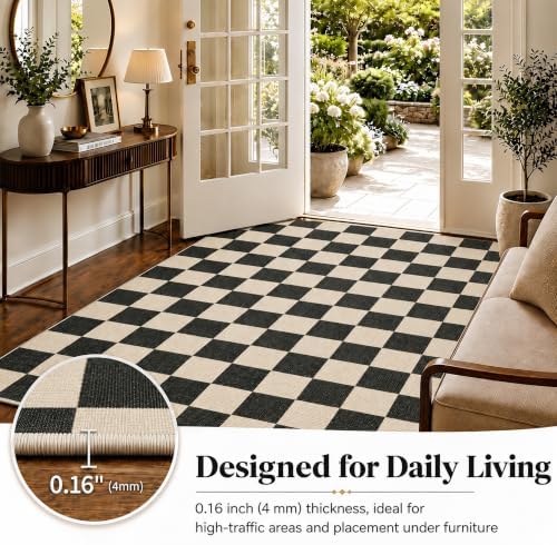 4x6 Checkered Area Rug for Living Room, Soft Low Pile Black & Beige rugs - Image 7