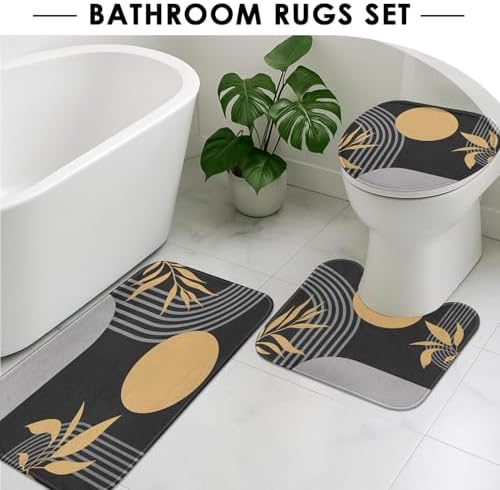 Bathroom Sets with Shower Curtain and Rugs, Set of 4 Boho Geometric - Image 5