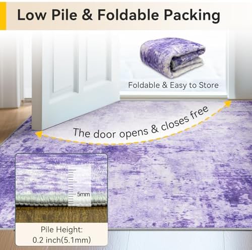 RELEANY Washable Round 6ft Area Rug for Living Room Purple - Image 5