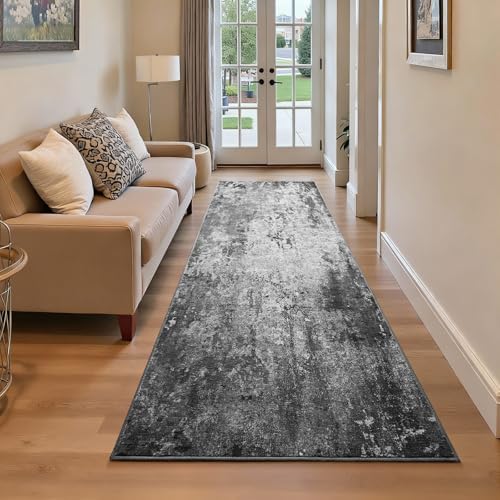 2x6 Black Rug Runners for Hallways Kitchen Runner Rug Non Slip Washable Black Long Runner Rugs with Rubber Backing Soft Abstract Carpet Runner for Bedroom, Kitchen, Bathroom, Entryway - Image 2