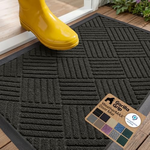 GORILLA GRIP WeatherMAX Door Mat, Indoor Outdoor Use, 29x17, Black Diamond by GorillaGrip
