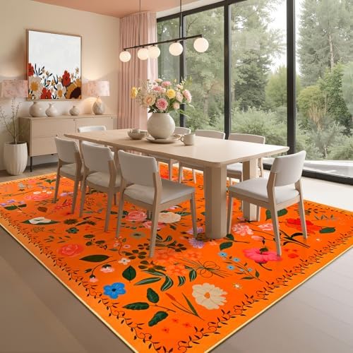 ISEAU 8x10 Area Rug for Livingroom,Washable Rug for Bedroom Dorm,Orange Red - Image 4