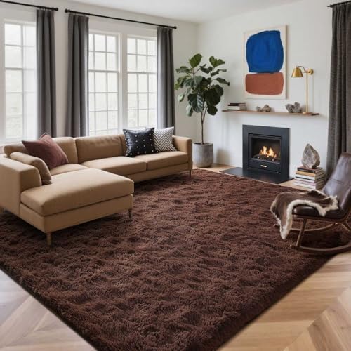 8x10 Ft Extra Large Shag Rugs for Living Room, Ultra Soft Fluffy Furry Area Rugs for Bedroom Indoor Floor, Aesthetic Carpet for Kids Home Decor (Brown) by Cuzwlovita