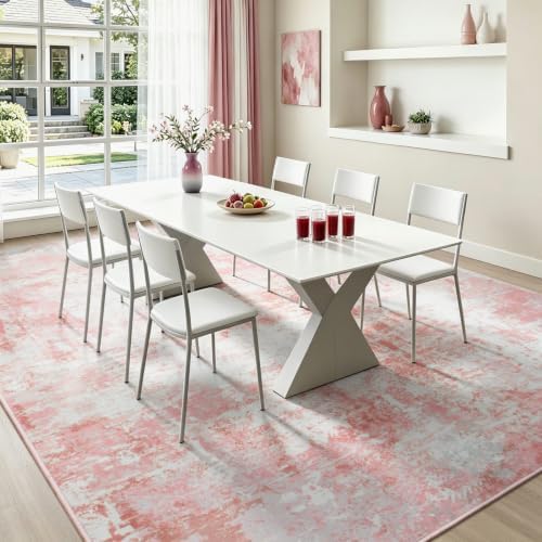Rugflix 5x7 Area Rugs for Living Room, Washable Pink White Large Rug - Image 4
