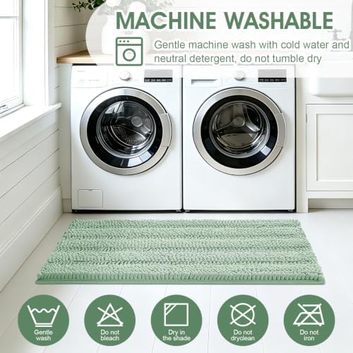 Christmas Striped Sage Green Bathroom Rug Mat Set 2 piece 24"x17"+48"x20" Ultra Soft, Non Slip Chenille Bath Rugs, Absorbent Plush Shaggy Bath Mats for Bathroom, Bedroom, Kitchen, Shower, Tub - Image 6