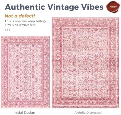 OPPODREAM Vintage Pink Area Rugs 2x12, Washable Rug for Living Room - Image 3