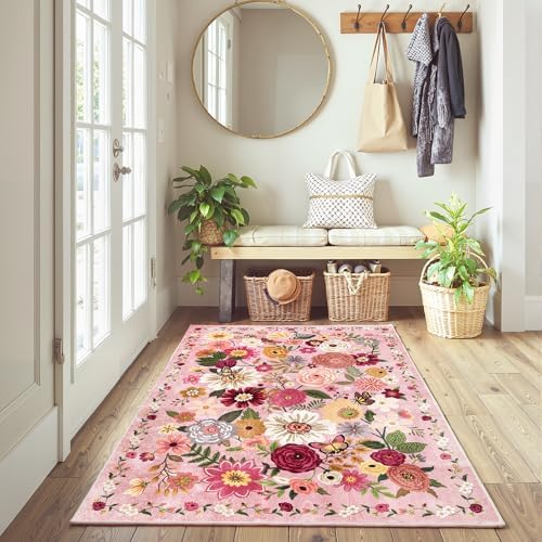 Pink Garden Floral Area Rug 3x5 for Bedroom Entryway - Image 2