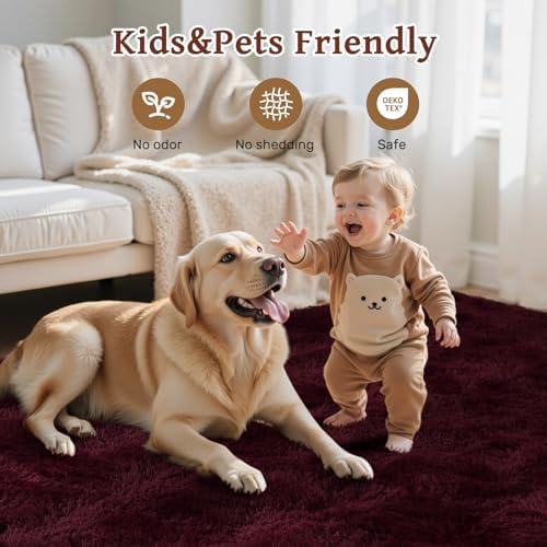 6x9 Red Area Rugs for Living Room Shag Fur Rug,Modern Non-Slip Soft Plush Carpets for Girls Woman Female Wedding Bedroom Home Décor Aesthetic Dark - Image 6