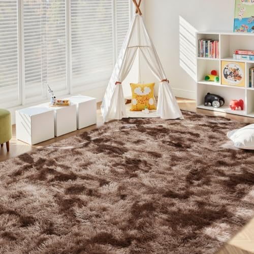 9x12 Ft Extra Large Shag Brown Area Rug for Living Room, Tie-Dyed Ultra Soft Fluffy Furry Rugs for Bedroom Indoor Floor, Aesthetic Carpet for Kids Home Decor (Coffee) - Image 4