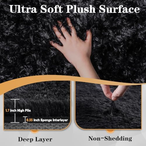 9x12 Area Rugs for Living Room: Soft Black Fluffy Rug Shag Washable Rug Plush Fuzzy Indoor Carpet for Bedroom Nursery Playroom Girls Boys Kids Room (Black, 9'x12') - Image 6
