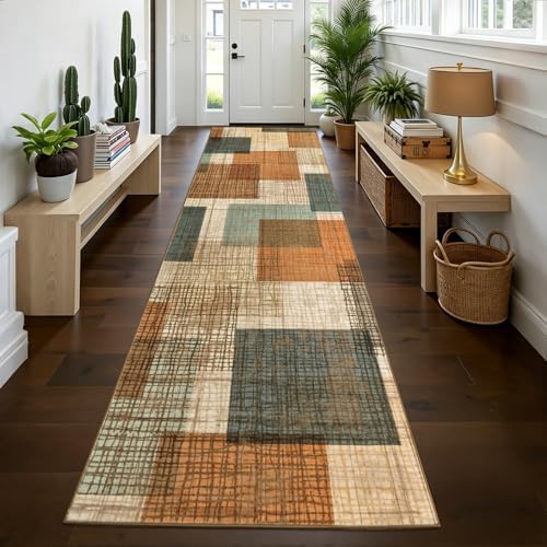 Washable 4x10 Runner Rug for Hallway Kitchen Bedroom, Orange/Blue - Image 3