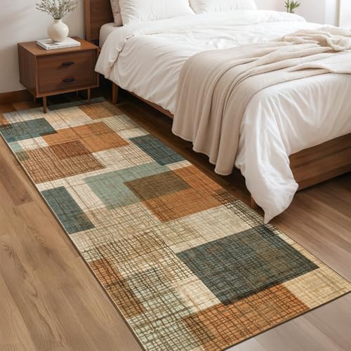 Washable 2x8 Runner Rug for Hallway Kitchen Bedroom, Orange/Blue - Image 4