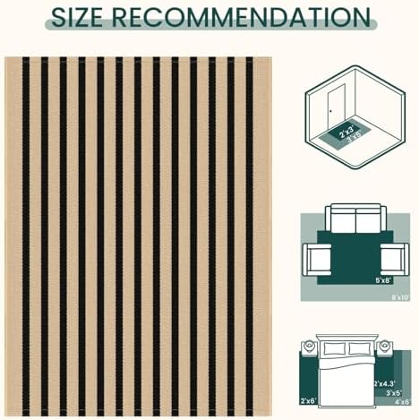 KOZYFLY Brown and Black Striped Runner Rug 2x4.3 ft Woven Washable Doormat - Image 3