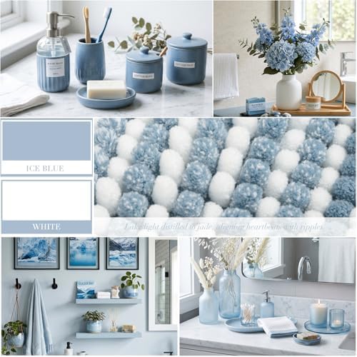 BSICPRO Large Chenille Bathroom Rugs, 24x43 Striped Bath Mats, Ice Blue - Image 3