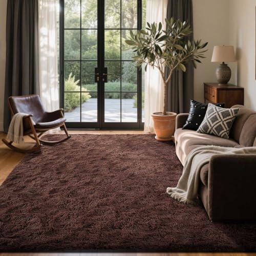 5x7 Ft Brown Shag Rugs for Bedroom Living Room, Ultra Soft Fluffy Furry Area Rug for Indoor Floor, Aesthetic Carpet for Home Decor - Image 2