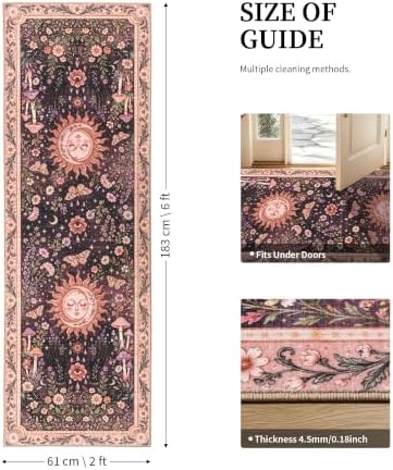 YIHOUSE 2x6 Black and Pink Washable Runner Rug Hallway Kitchen, Boho Gothic - Image 2