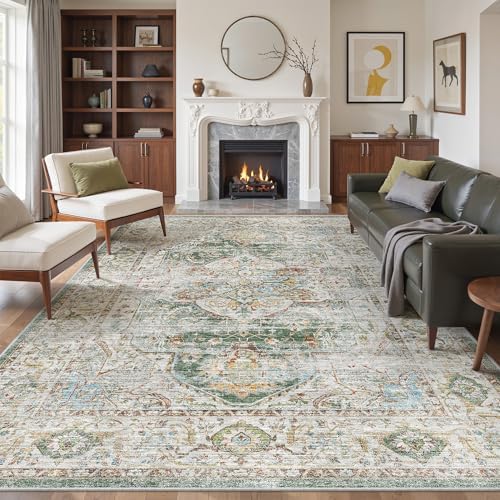 befbee 8x10 Area Rugs for Living Room, Washable Vintage Non Slip Rug Green by Befbee
