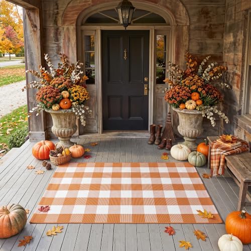 Caramel Buffalo Plaid Rug 3 x 5 for Front Porch Entryway by Homydecor