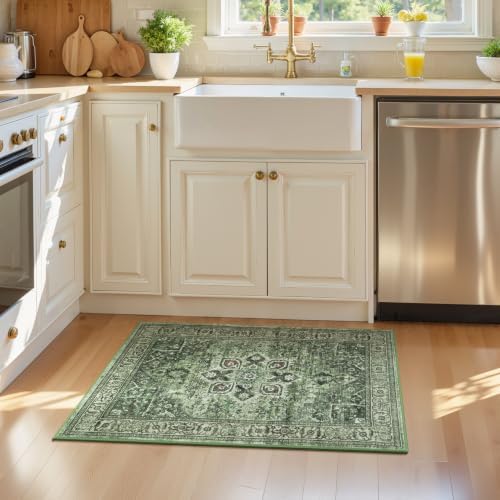 Sage Green 2x3 Entryway Rug, Vintage Washable Small Rugs for Kitchen - Image 3