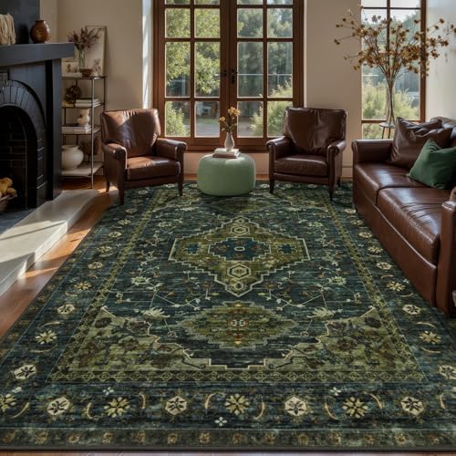 Tangsoo Green 8x10 Washable Area Rugs for Living Room, Non Slip Large Rug by Tangsoo