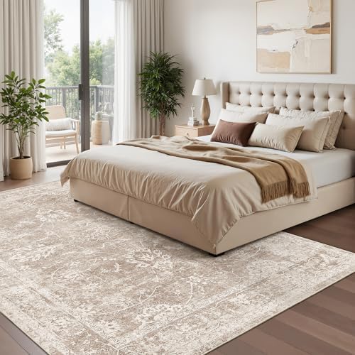 Madane 5x7 Area Rugs for Living Room, Washable Neutral Soft Rug Brown/Sand - Image 2