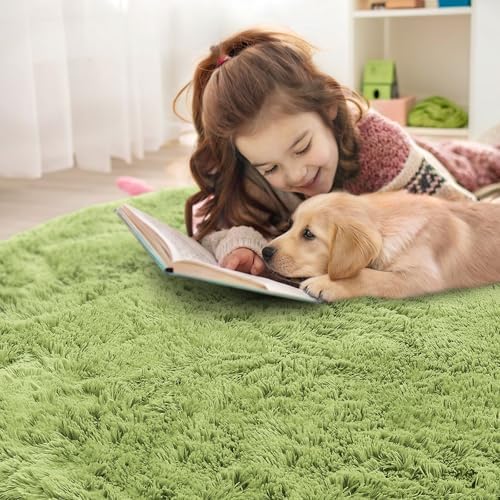 OLANLY Grass Green Round Rugs for Bedroom - Machine Washable, 5 ft Circle Area Rugs for Living Room, Soft and Fluffy Shaggy Carpet for Teen Girls and Boys, Nursery Rooms, Dorms, Home Decor Aesthetic - Image 5