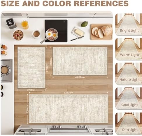 Kitchen Rugs Sets of 3, 2x3 2x4 2x5 Rug Runner,Beige - Image 2