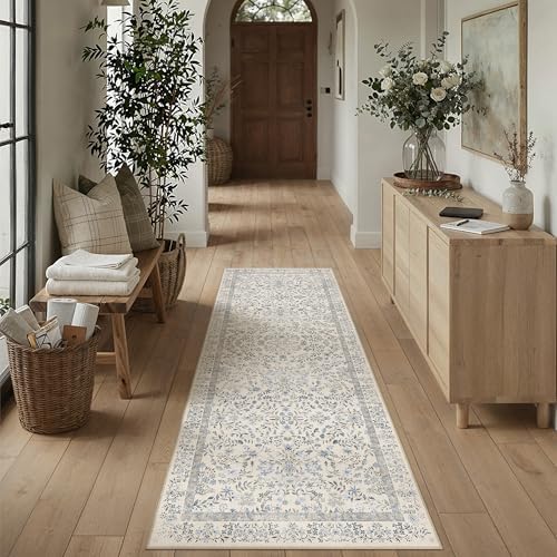 PureCozy 2x8 Blue Floral Runner Rug Vintage Farmhouse Style - Image 2