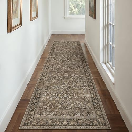 HUGEAR 3x12 Brown Vintage Floral Washable Runner Rug for Hallway by HUGEAR