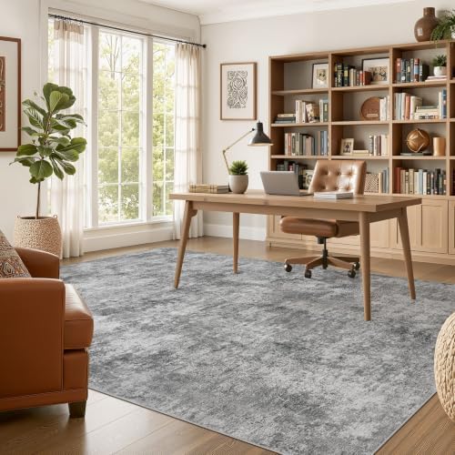 Nakagishi 10x14 Area Rugs Living Room: Washable Abstract Large Neutral Soft Rug Stain Resistant Modern Indoor Floor Non-Slip Carpet for Bedroom Nursery Kids Playroom Office Dining Room Dorm- Grey - Image 5