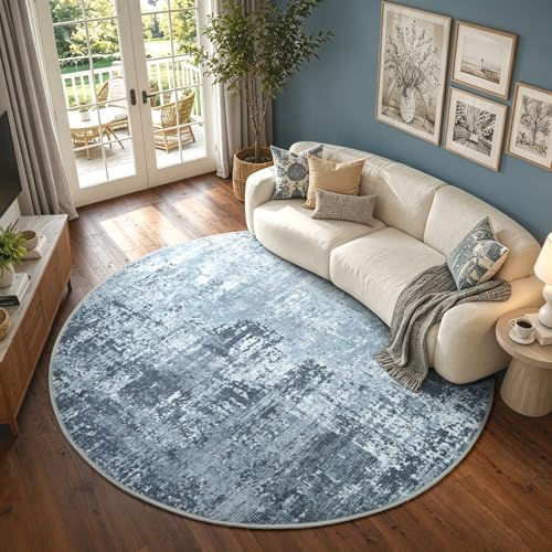 6ft Round Abstract Washable Area Rug for Living Room Blue by Cuzwlovita