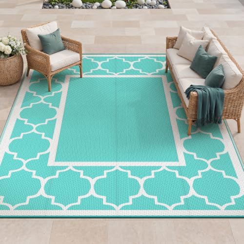 GENIMO Outdoor Rug, Waterproof Plastic Rugs for Patio, 9'x12' Aqua Blue by GENIMO