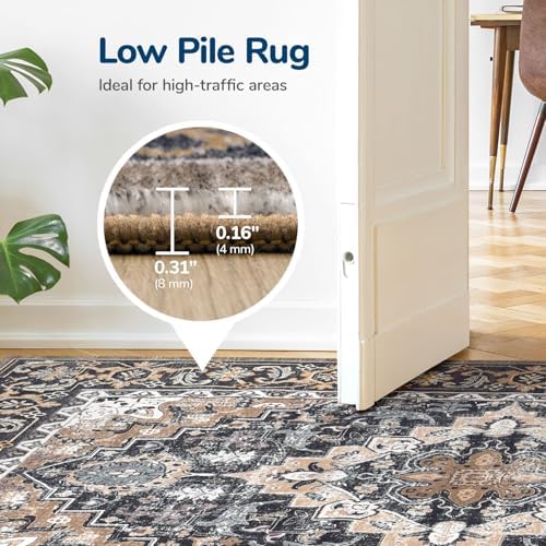 Lessymo 2 x 4 Entryway Rug, Washable Boho Indoor Outdoor Mat, Black Brown - Image 5